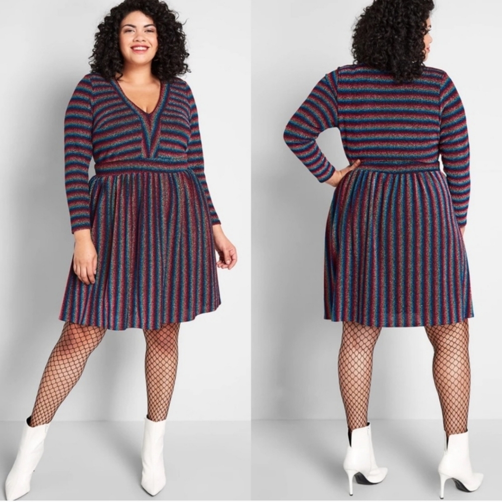 ModCloth All That Glitters - rainbow stripe dress